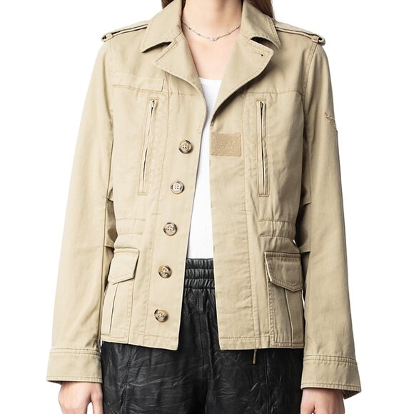 NWT $398 Sz S Zadig & Voltaire Latte Klimi Washed Cotton Lave Jacket - Picture 1 of 7
